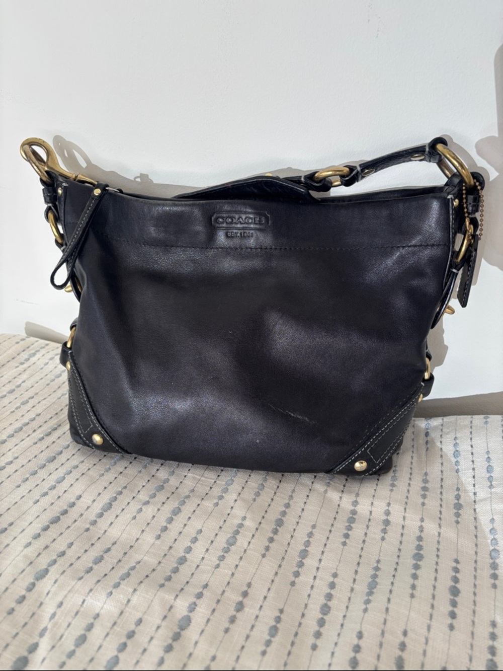Coach Carly Hobo Black Leather Shoulder Bag Purse 10615